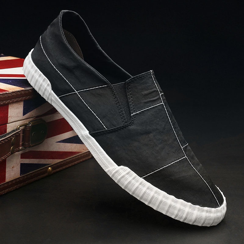 Slip on - Giày lười vải nam cao cấp BAODA - Chất liệu vải gió 4 màu đen full, đen trắng, xám và khaki - Mã 9070