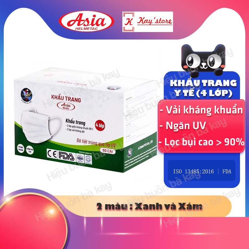 [1 HỘP 50 CÁI] Khẩu trang y tế 4 lớp kháng khuẩn - ASIA MEDIC