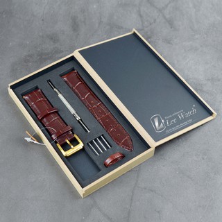 Dây đồng hồ SIZE 20cm da bò cao cấp 2 mặt vân cá sấu ( Da Nâu+đen)tặng Hộp Gỗ,khóa không gỉ 316L Đồ tháo &4 pin chốt dây
