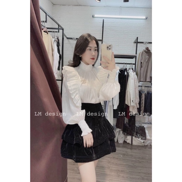 Áo sơ mi cổ bèo trước ngực hàng đẹp giá rẻ kèm tag ảnh thật áo sơ mi nữ cao cấp