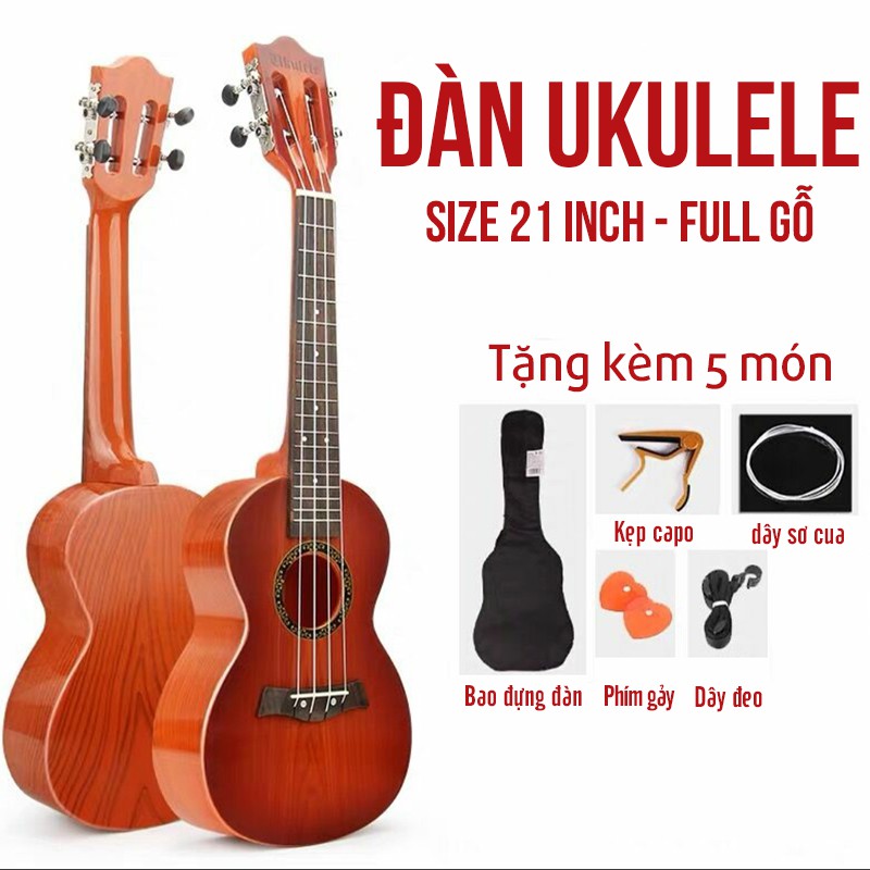 Đàn Ukulele gỗ XOAN ĐÀO ÂM THANH CHUẨN concert  - tặng phụ kiện JD121