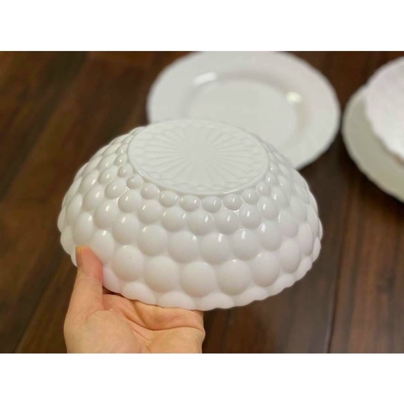 Bộ 2 Tô Sứ Trắng Pastel 20cm - Vân Bong Bóng Cách Điệu Sang Trọng