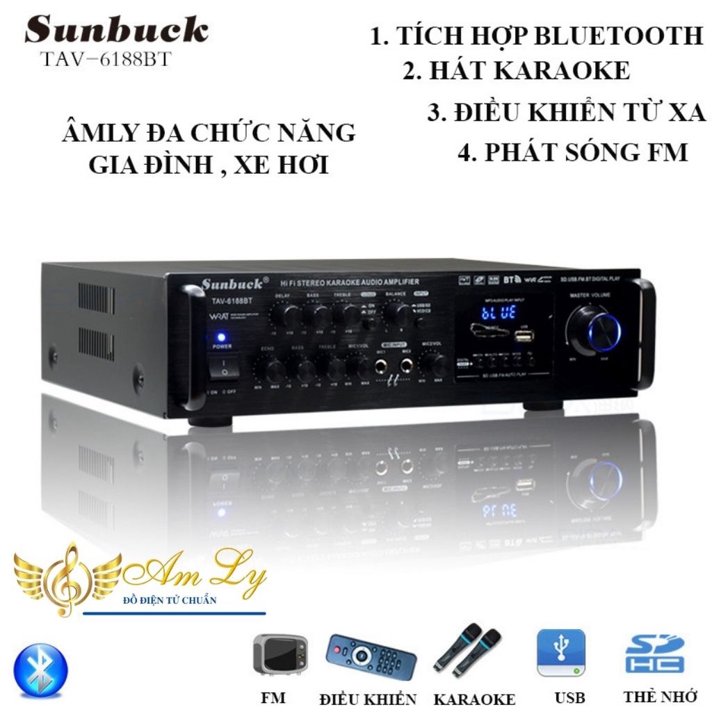 Amply karaoke Bluetooth SUNBUCK 6188BT đánh siêu đỉnh , công suất cực đại, âm thanh siêu đỉnh. Giá rẻ nhất