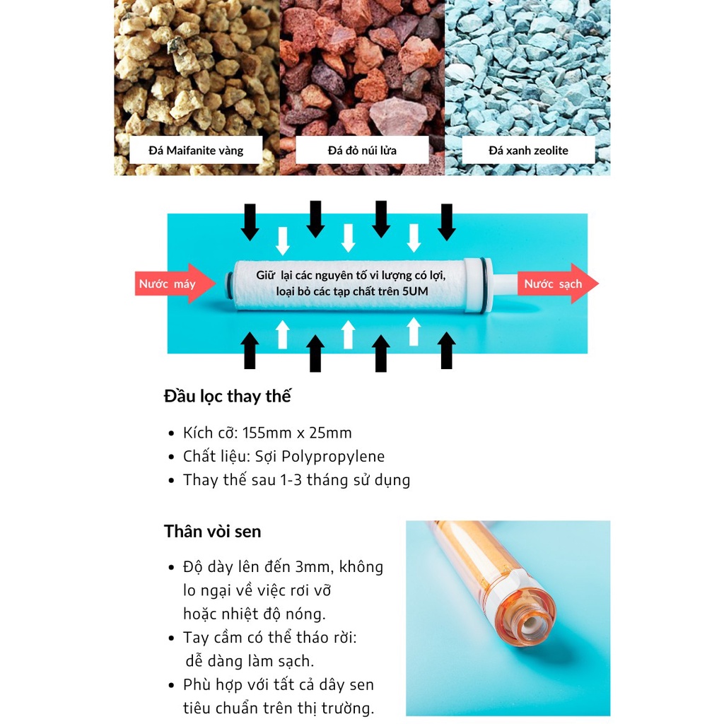 Bộ Vòi Sen Tăng Áp Lọc Nước Tại Vòi Daily Aqua, Lọc Nước Vòi Sen, Lọc Vi Khuẩn - 1 Vòi Sen + 5 Lõi Lọc