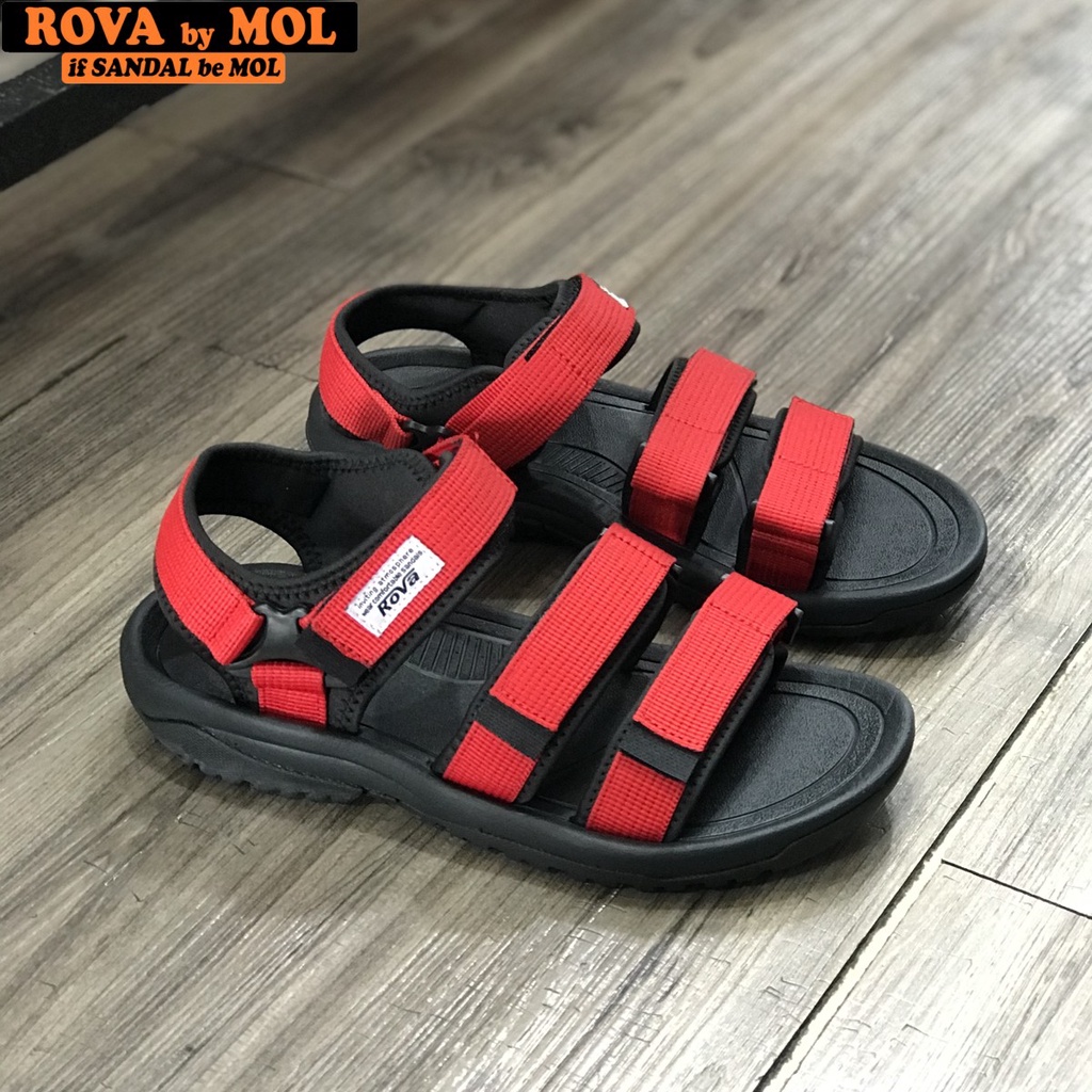 Giày sandal nam hiệu Rova siêu bền 3 quai ngang đế cao su quai dù đi làm đi học màu xám mã RV183-1