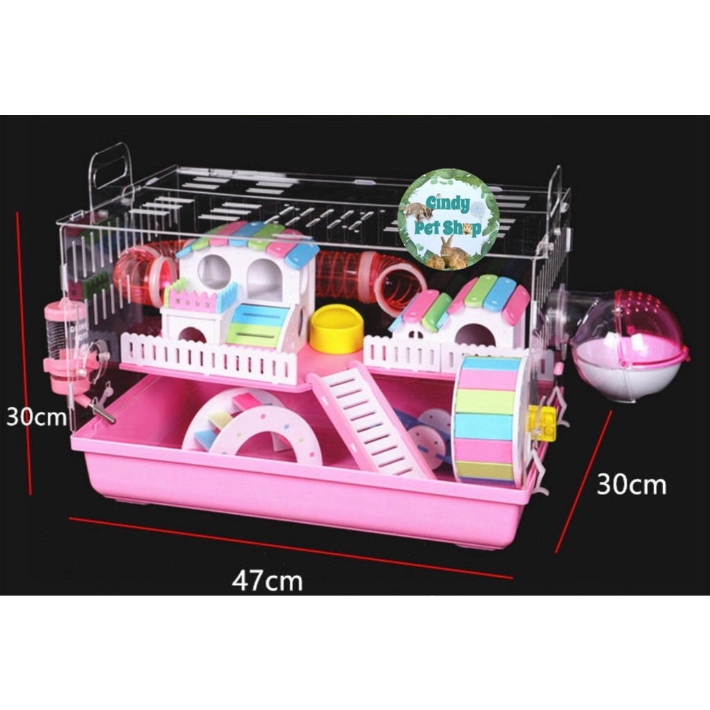 Lồng mica ống nối 47x30x30cm cho Hamster full phụ kiện
