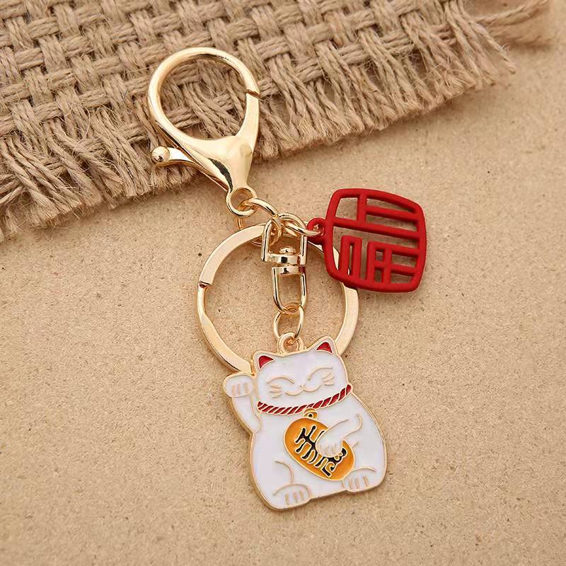 Mặt dây chuyền móc khóa kim loại và ngọc trai Phim hoạt hình dễ thương Vòng cá tính thời trang mèo m