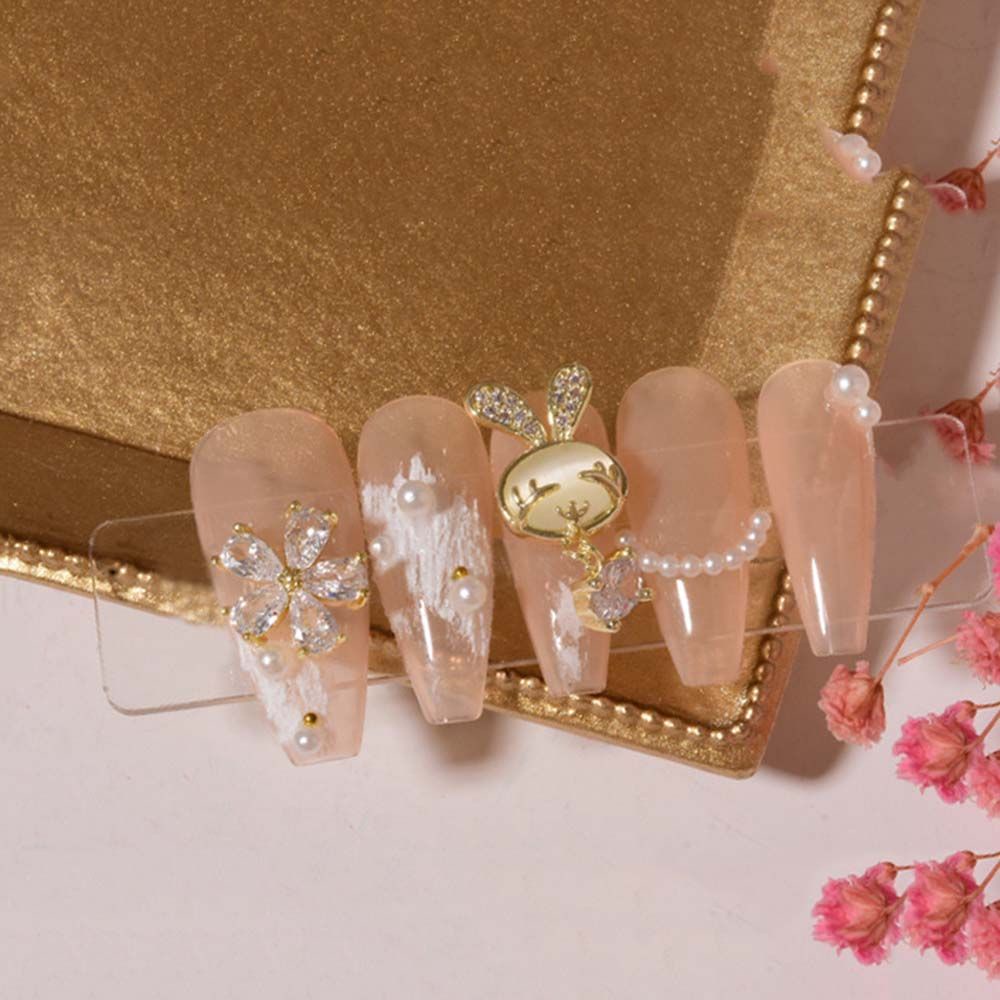 Phụ Kiện Trang Trí Móng Tay Hình Thỏ Đính Đá Ngọc Trai Giả 3D Thời Trang