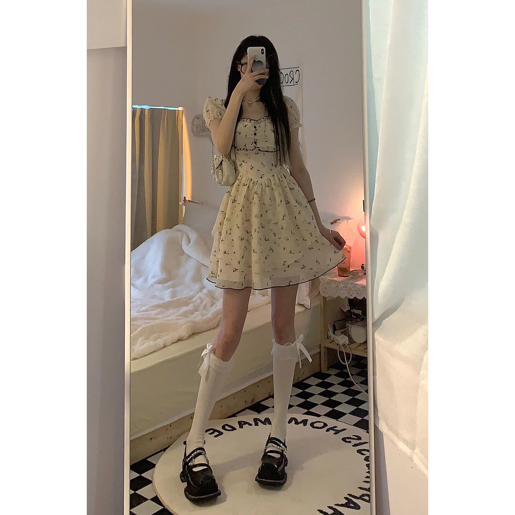 Đầm Hoa Ngắn Tay Thiết Kế Mới Thời Trang Mùa Hè Theo Phong Cách Pháp