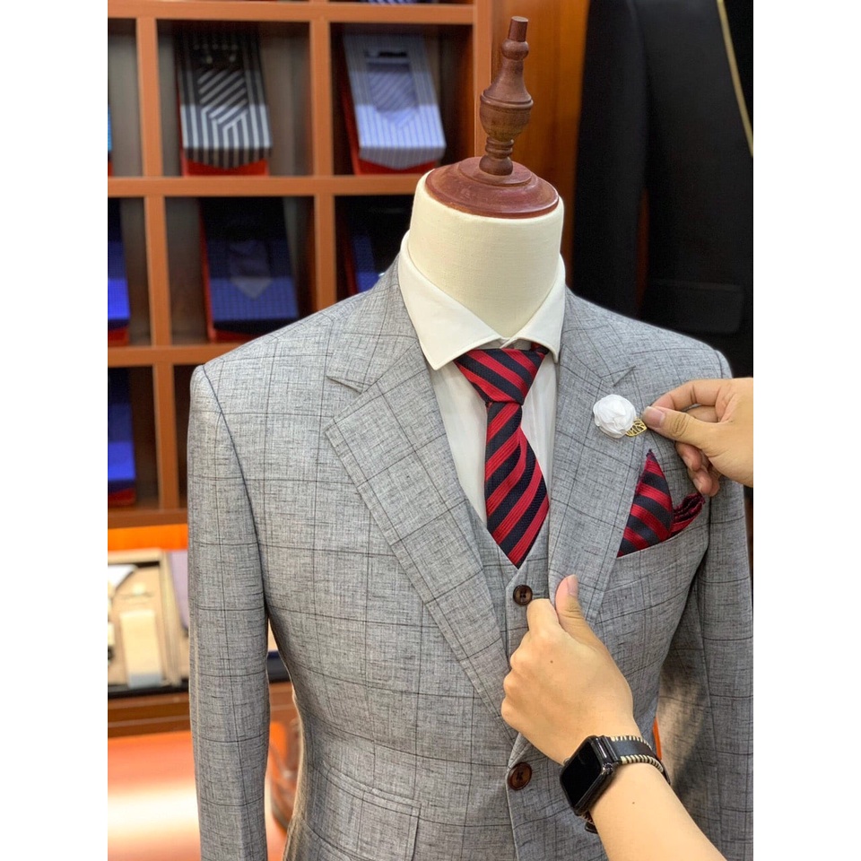 Vest nam Hàn Quốc from 1 cúc dáng trẻ trung mẫu kẻ karo-Shop Suit