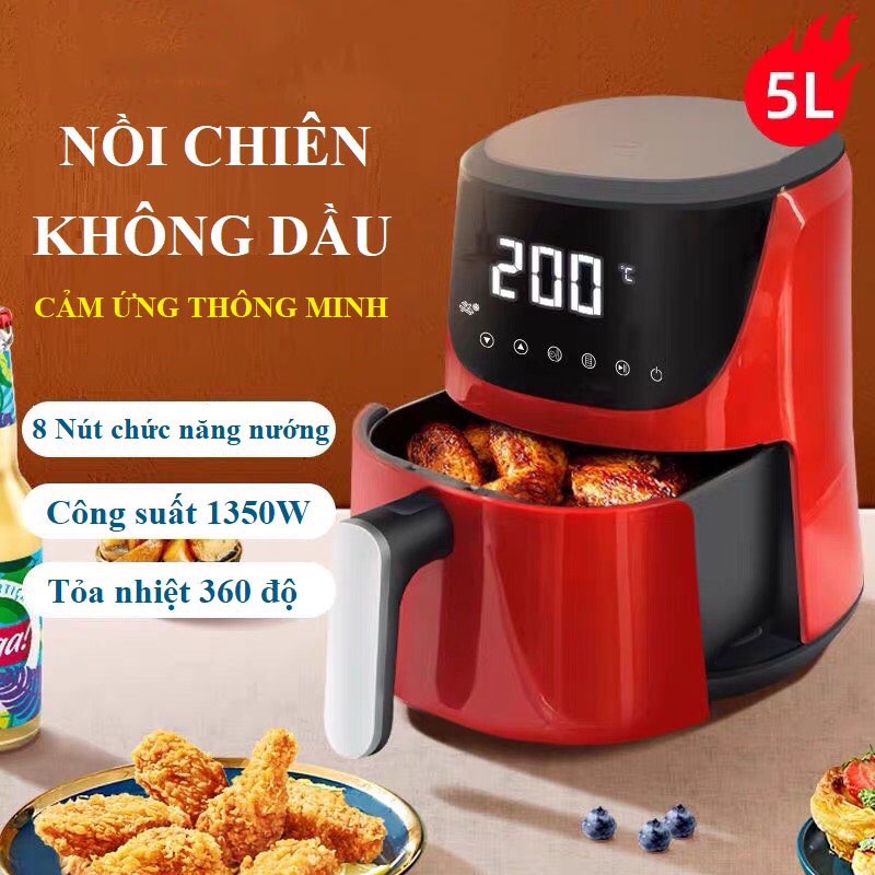 Nồi chiên không dầu Cát Á - 5 Lít Cảm Ứng - Núm Vặn Cơ - Công Suất Lớn Đa Chức Năng - Món ngon tốt cho sức khỏe