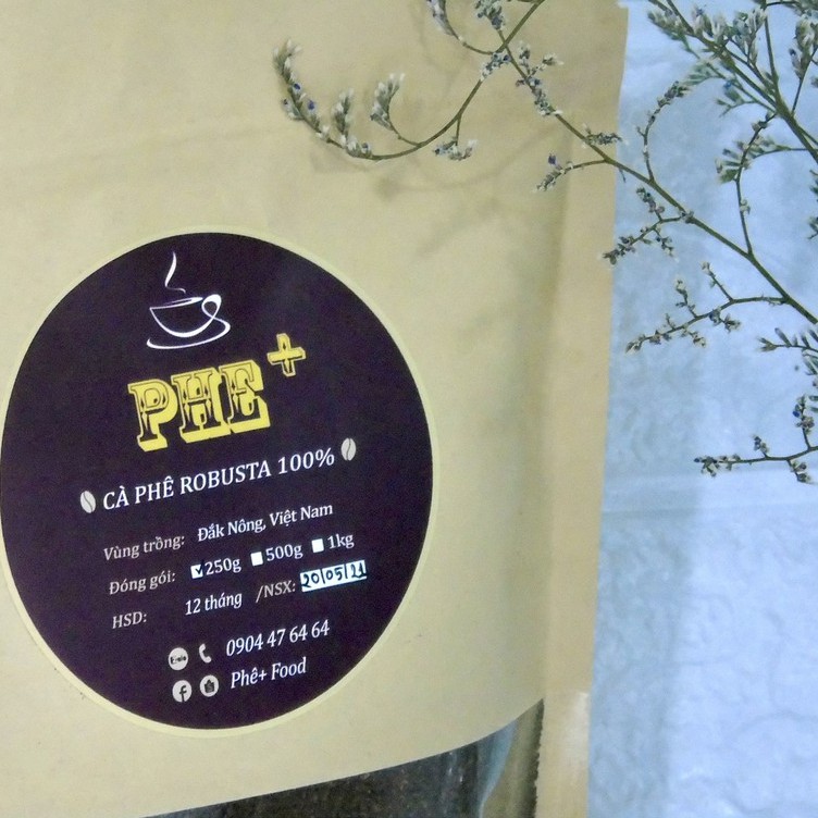 Cà phê Robusta 100% PHE+ 250gr Cafe rang xay -Tây Nguyên