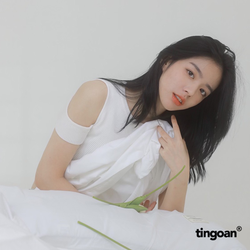 TINGOAN® - Áo len xù ngắn tay dáng lửng khoét vai trắng BE MINE TOP/WH