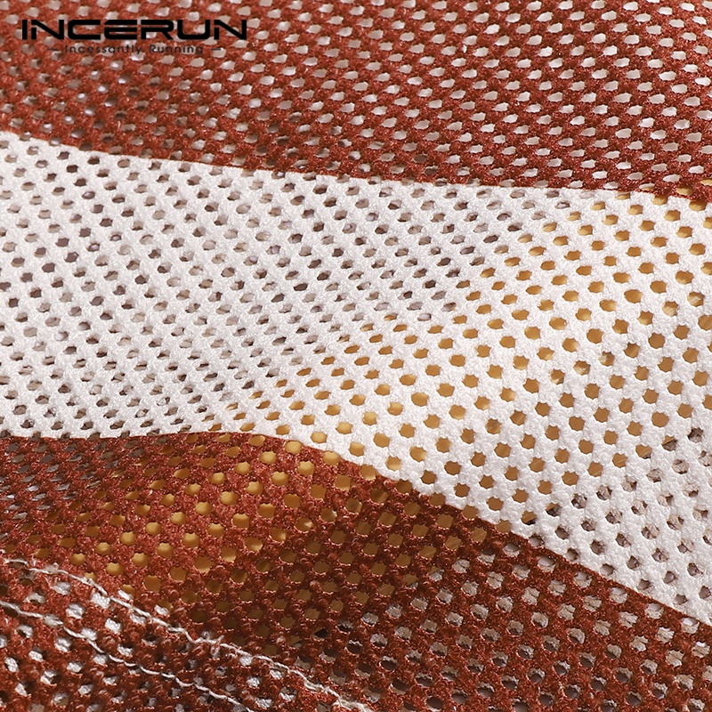 INCERUN Áo Sơ Mi Tay Ngắn Họa Tiết Kẻ Sọc Nhiều Màu Sắc Thiết Kế Thoải Mái Thời Trang Cho Nam