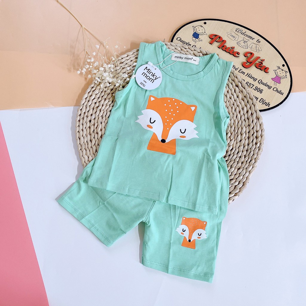 Bộ ba lỗ chất cotton 100% - Bộ ba lỗ  minky mom in họa tiết  lợn cam cho bé ( cân nặng từ 8-19kg) (1471)