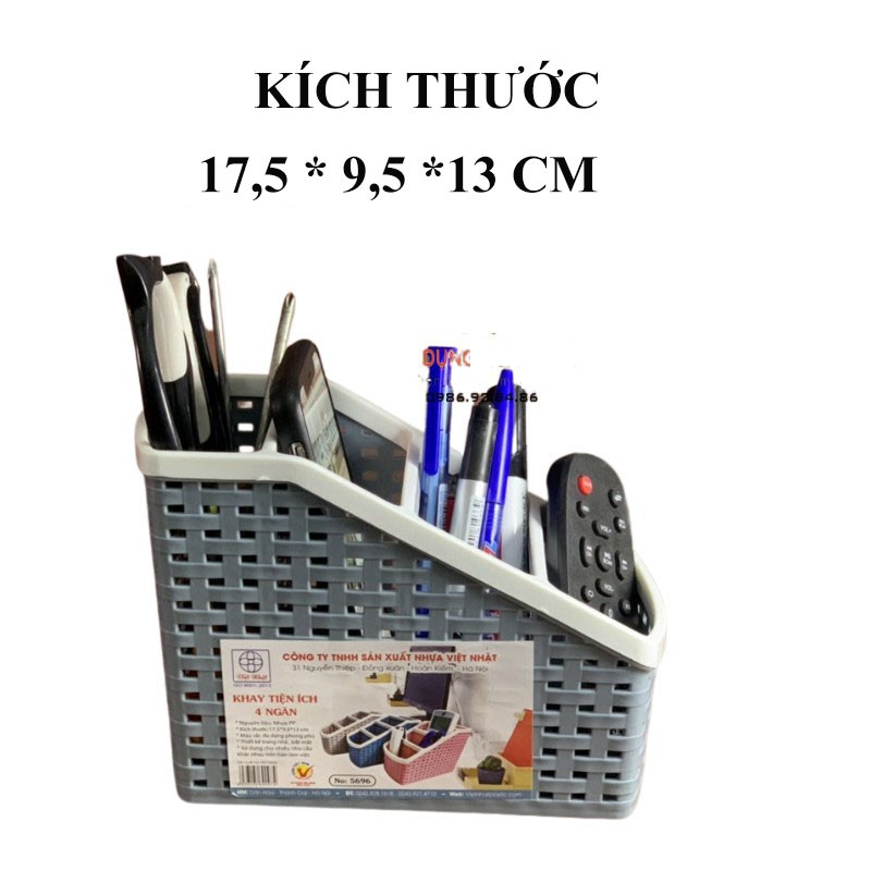 Khay nhựa tiện ích 4 ngăn, để bàn, đựng đồ, khay nhựa 4 ngăn, đựng bút, đồ dùng đa năng