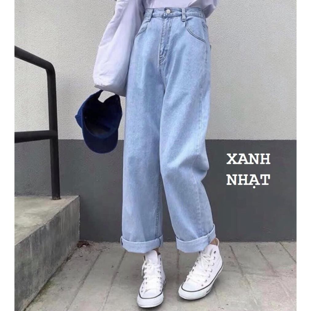 Quần Jean Ống Rộng SIMPLE JEAN Unisex Gài nút 1hitshop Bò nữ dày đẹp hách dáng 3 size S M L Màu Xanh,Đen