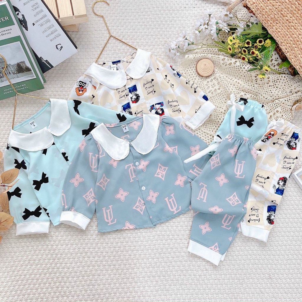 Bộ Ngủ Pijama Cho Bé Gái Lụa Mango Cao Cấp Nhiều Màu Dài Tay 10-36kg - Babi mama BPN29