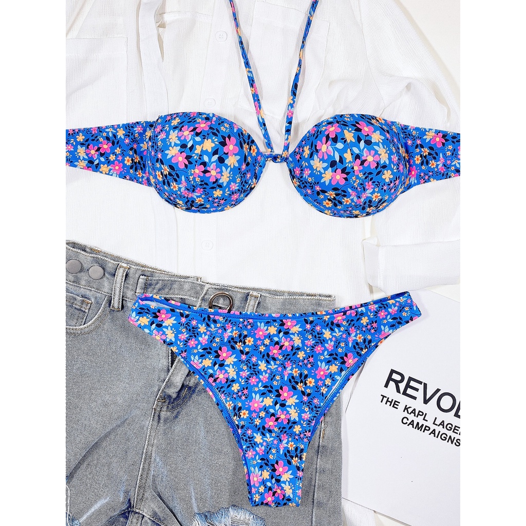 [BKN1627] &lt;ÂU&gt; SET BIKINI XANH HOA NHÍ (CÓ GỌNG)
