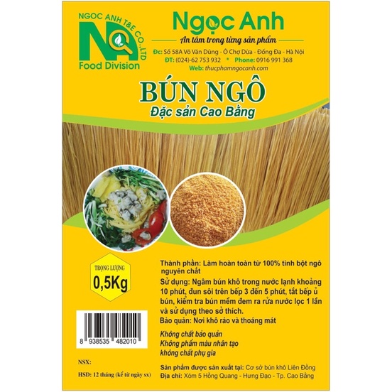 Bún Ngô Cao Bằng gói 500gr làm tinh bột ngô nguyên chất không phẩm màu, ăn kiêng eatclean