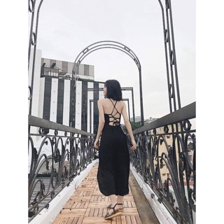 [kem hinh that] đầm maxi 2 dây xẻ tà siêu xinh