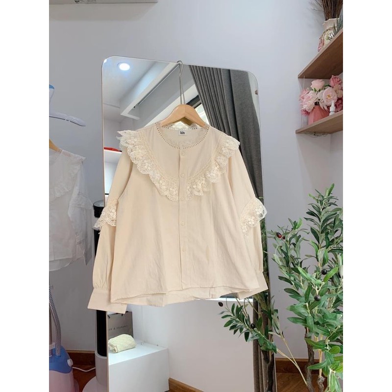 Áo sơ mi babydoll cách điệu phối ren tiểu thư Ulzzang Hàn quốc
