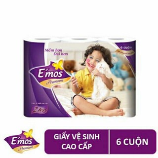 Lốc 6 cuộn giấy E MOS tím cao cấp in hình cá heo