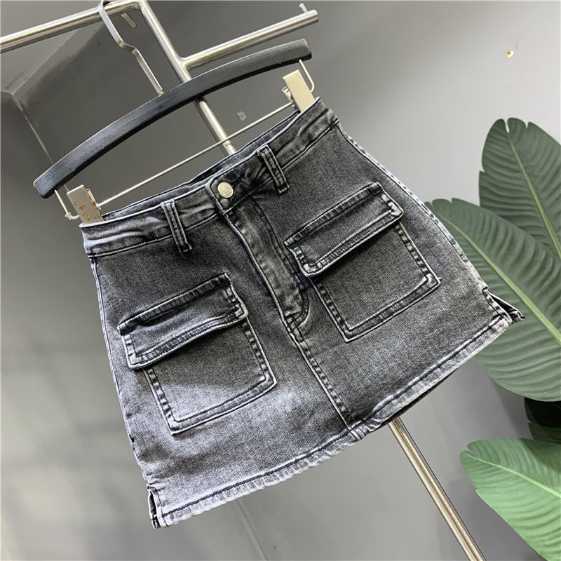 Jiashucheng Quần Yếm Giả Hai Mảnh Dáng Chữ A Giả Váy Denim Có Túi Chống Lộ Hàng Mùa Hè Co Giãn Phong Cách Nóng Bỏng Cho Nữ