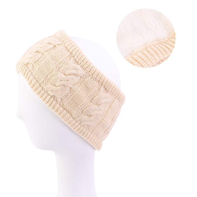 Băng Đô Len Đan Dày Hai Lớp Màu Sắc Trơn Giữ Ấm Tai Cho Nữ