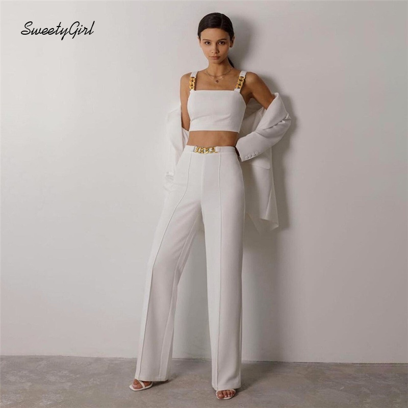 Bộ áo tank top màu sắc đơn giản + quần dài lưng cao ống đứng thời trang cho nữ