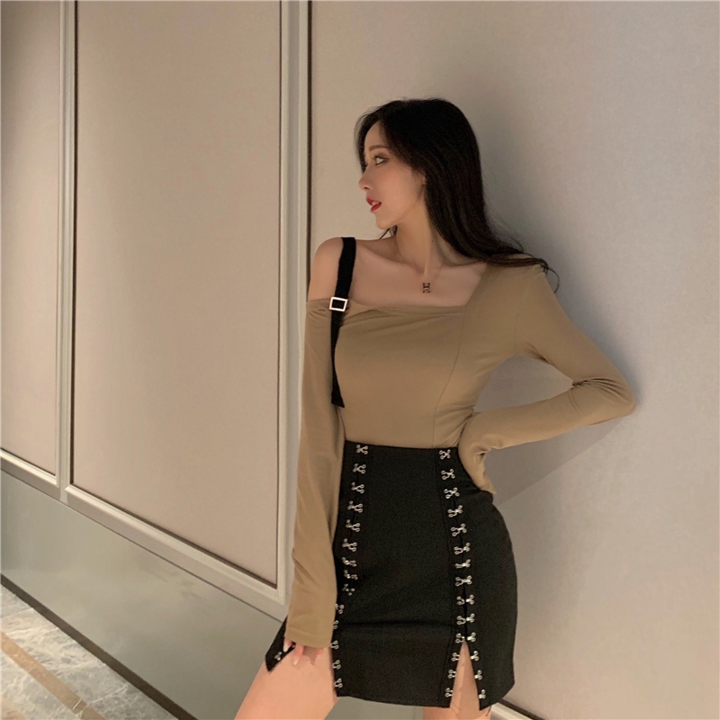 DUNEA Áo lệch vai/chân váy xẻ tà dáng ôm thời trang sành điệu cho nữ