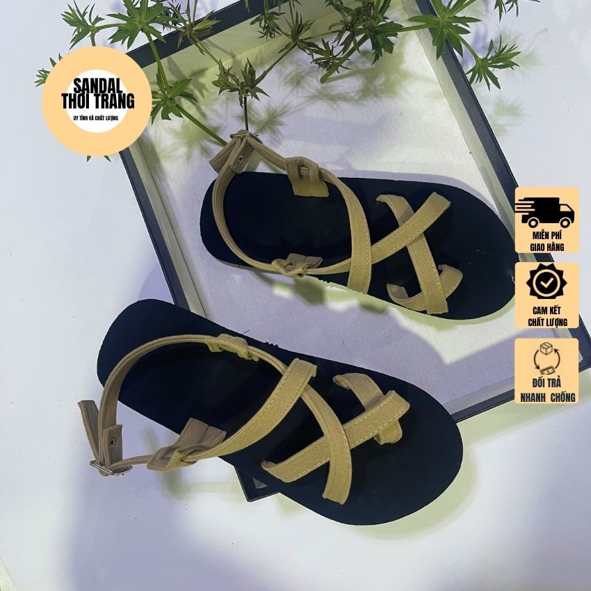 GIày sandal xỏ ngón quai chéo A101 xanh be, Dép quai hậu sandal nữ đi học size 30-44 SANDALTHOITRANG