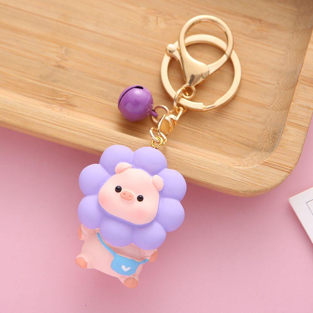 Móc Khóa Dây Da Hình Heo Và Hoa Hướng Dương Thời Trang