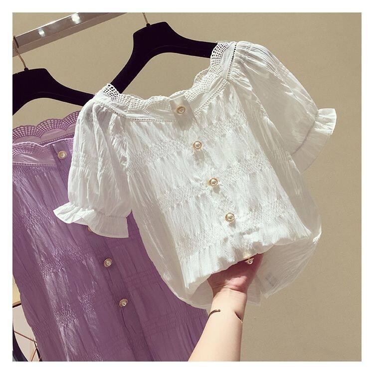 Áo Chiffon Tay Ngắn Dáng Rộng Màu Tím Ngọt Ngào Thời Trang Hàn Quốc Cho Nữ