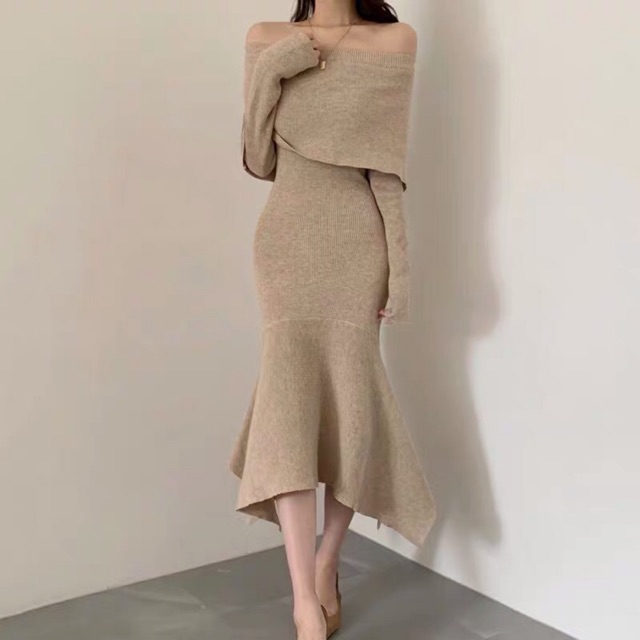 [Order] Đầm len trễ vai đuôi cá( có ảnh thật)