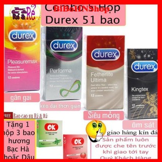 [FREE.SHIP] Combo 4 Hộp Bao Cao Su Durex 48 cái tùy chọn. Tặng kèm 1 hộp Bạc Hà hoặc Dâu 3 bao