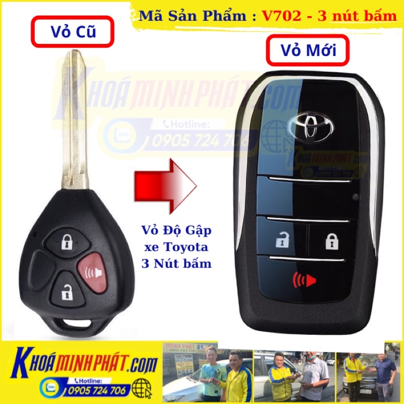 Vỏ Chìa khoá xe Toyota Innova, Fortuner, Vios, Yaris, Hilux Độ gập