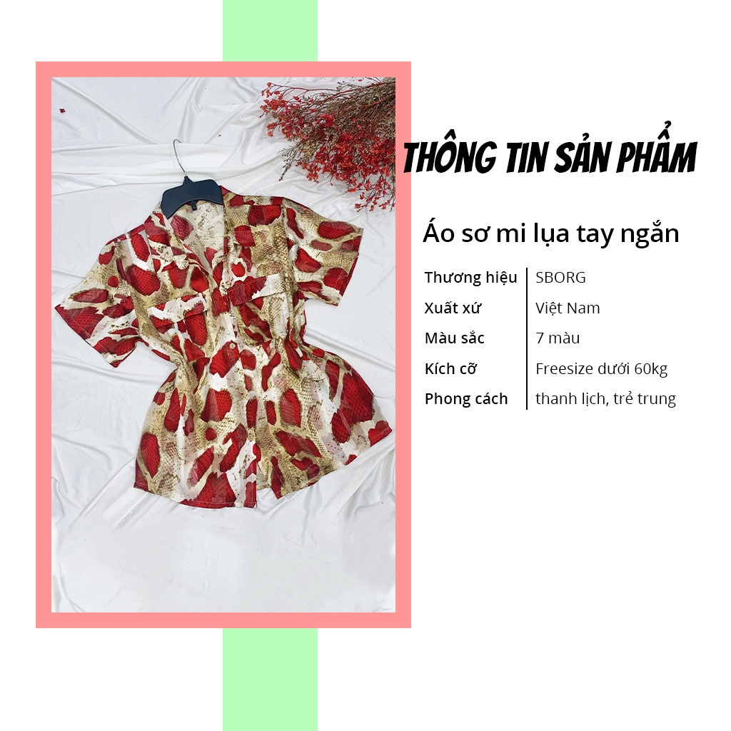 Áo thời trang nữ SBORG áo sơ mi nữ tay ngắn chất lụa giấy mềm mịn cute họa tiết sang trọng thanh lịch freesize dưới 60kg