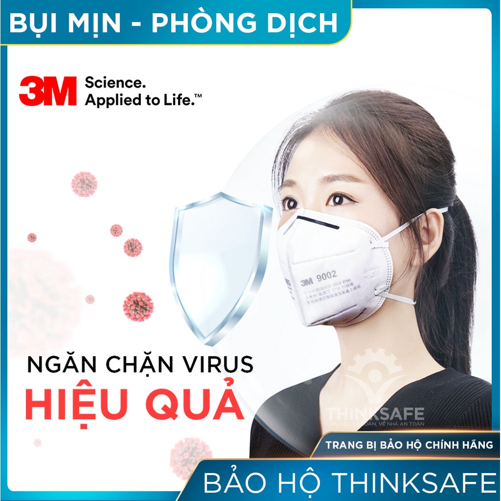 Khẩu trang vải kháng khuẩn 3M Thinksafe, đeo qua đầu, vải kháng khuẩn, màu trắng 4d, đẹp, dùng cho y tế - 3M 9002 - 9502