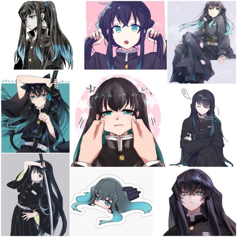 Sticker Muichirou Kimetsu no yaiba 30-60 cái ép lụa khác nhau/hình dán Hà trụ Tokitou Muichirou