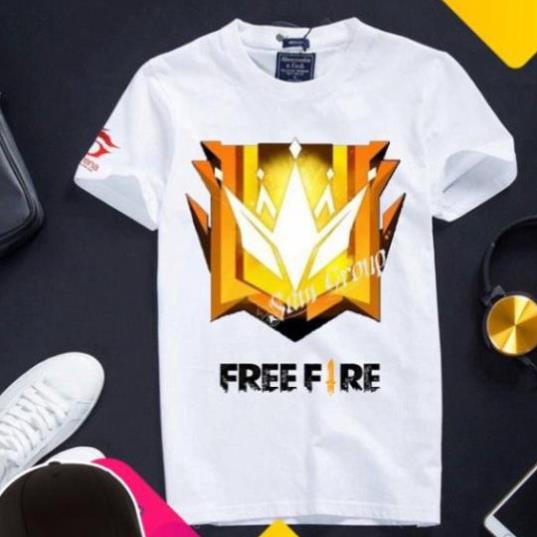 VHL Store Áo free fire [Hàng có sẵn] đủ size cotton cổ tròn màu trắng chất vải mềm mịn hình in sắc nét logo rank đại k