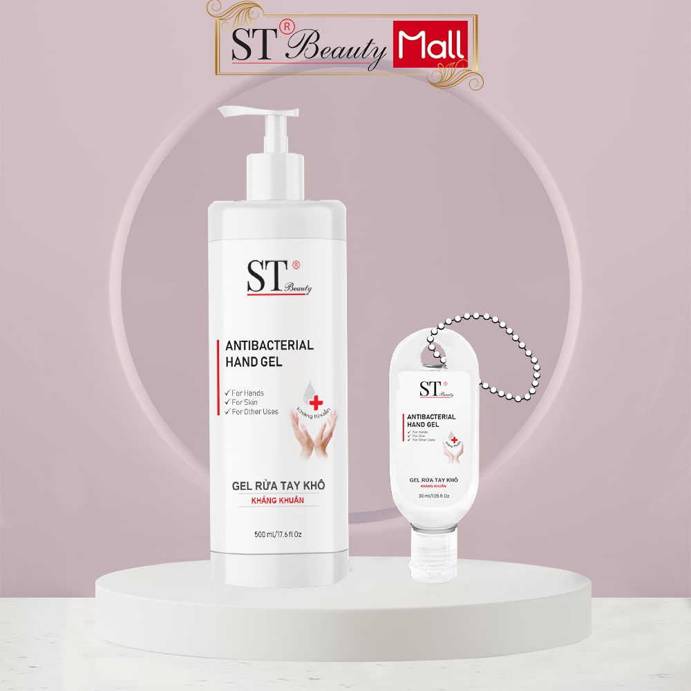 Combo Gel Rửa Tay Khô ST Beauty 500ml Và Gel Rửa Tay Khô ST Beauty Kiểu Móc Khóa Gắn Vào Chùm Chìa Khóa Xe & Nhà 30ml