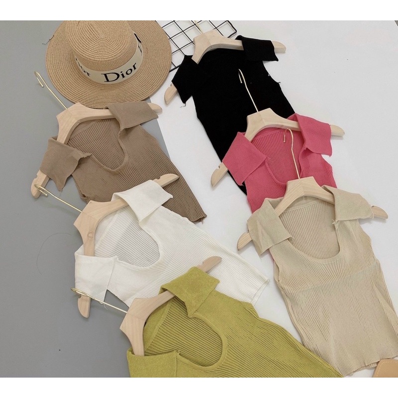 Áo len tăm cổ bẻ u sát nách