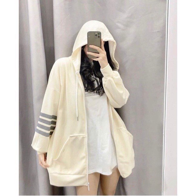 Áo Khoác Nỉ Bông Khóa Zip Trơn Sọc Tay Form Rộng Unisex Nam Nữ Couple Hottrend Ulzzang NUPAKACHI