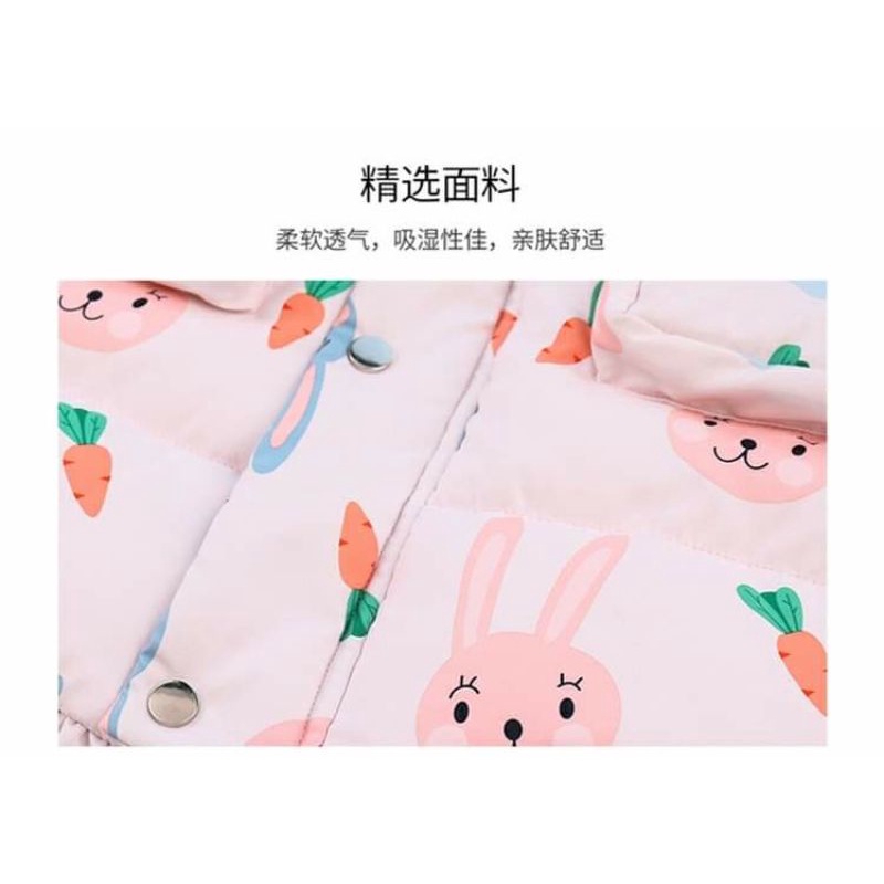 ÁO PHAO THỎ LÓT LÔNG DÁNG DÀI BÉ GÁI
