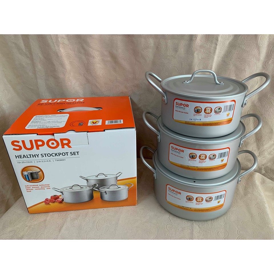 Bộ 3 nồi canh Supor TW08001 (đường kính 18, 20, 22 cm), chất liệu nhôm