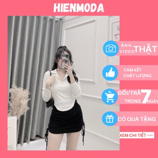 Áo thun trơn nữ cổ đức croptop , áo thun tăm polo dài tay