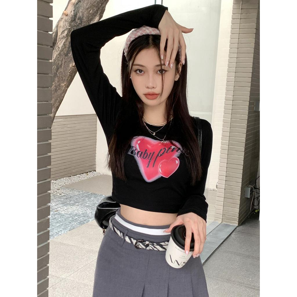 Áo Thun Lửng Tay Dài In Hình Trái Tim 60724