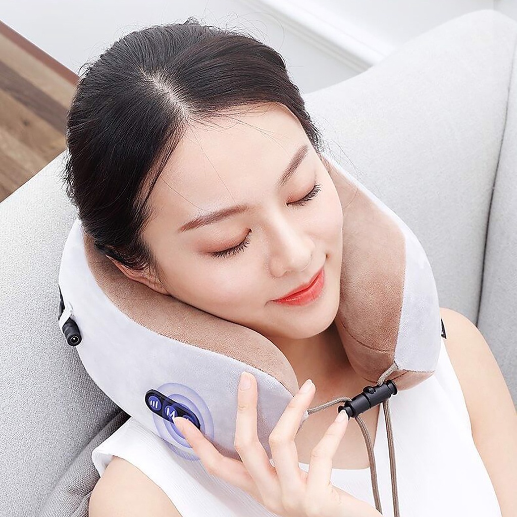 Gối mát xa cổ. Gối massage vai gáy vòng cổ chữ U đa năng cao cấp, mô phỏng mát xa 3D $