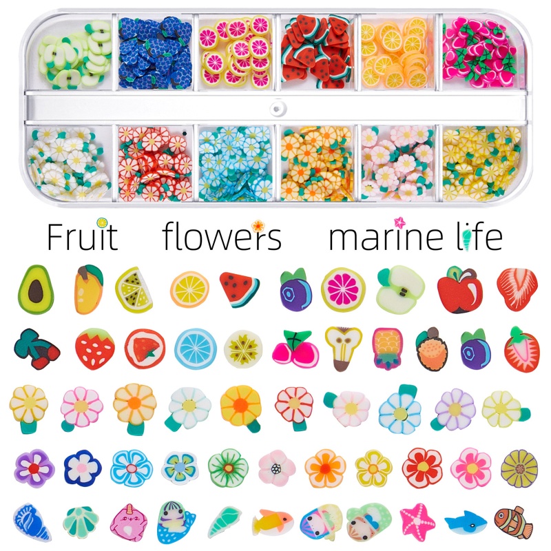 Miếng Đất Sét Mềm Đính Kim Sa Hình Trái Cây Dùng Trang Trí Móng Tay